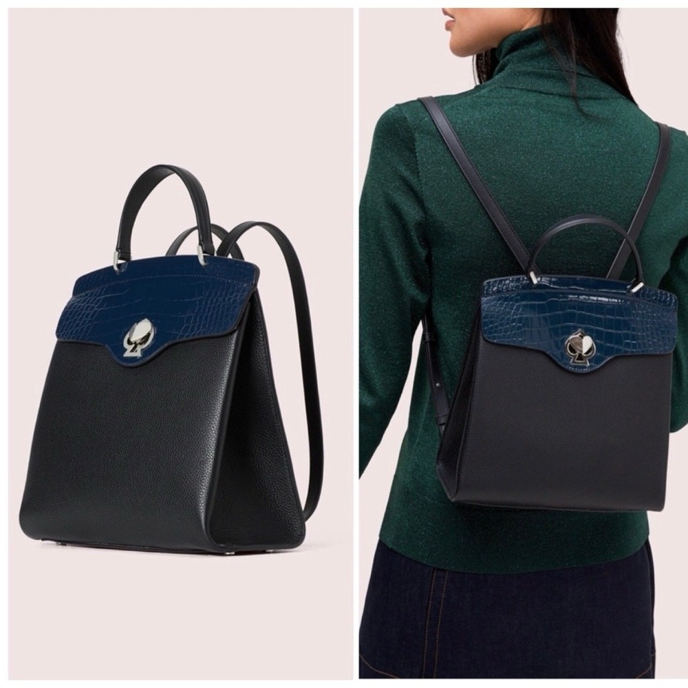 Kate Spade Romy Croc-Embossed Navy and Black Convertible Backpack Tote